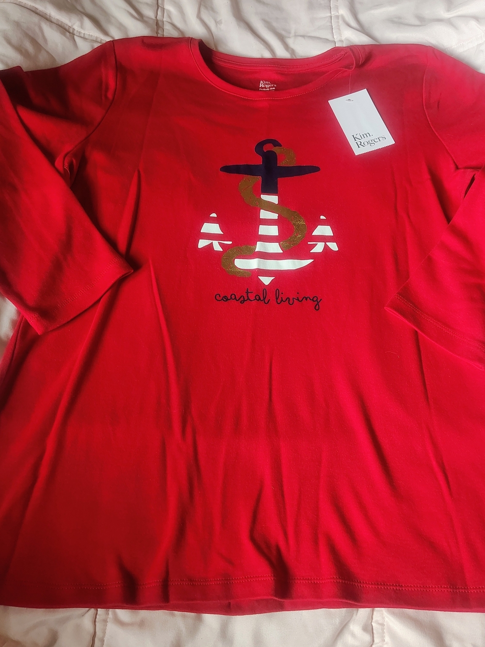 Kim Rogers Bright Red Long-Sleeve Anchor Graphic Tee